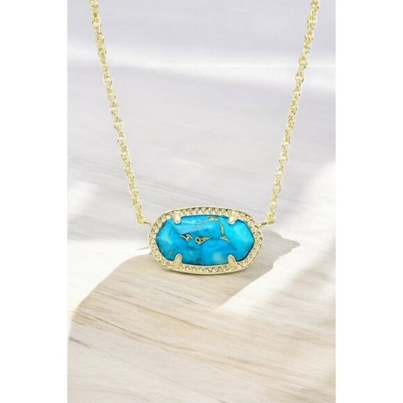 Kendra Scott Elisa Short Pendant in Gold Bronze Veined Turquoise Magnesite - Picture 3 of 4